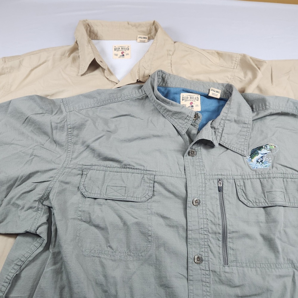 Lot of 2 Red Head Pocket Fishing Shirt Tan & Gray Size 3XL Stiched Fish Hiking